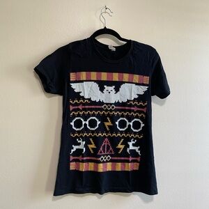Harry Potter Inspired Graphic Christmas Black T-Shirt Size Large